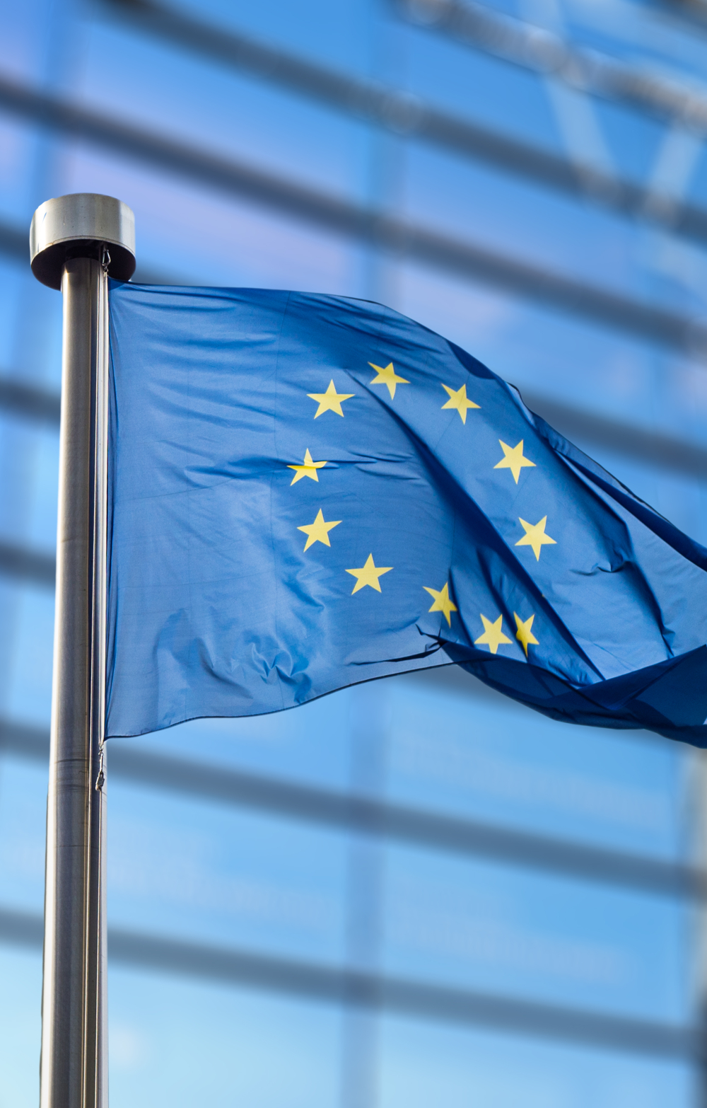 EU Flag against the background of an EU institution building