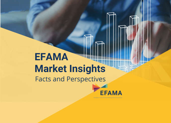 EFAMA Market Insights Yello Banner finger pointing at a virtual statistical chart