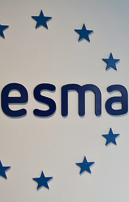 ESMA's LOGO in Blue on a white wall