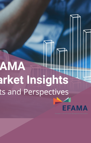 EFAMA Market Insights Purple Banner finger pointing at a virtual statistical chart