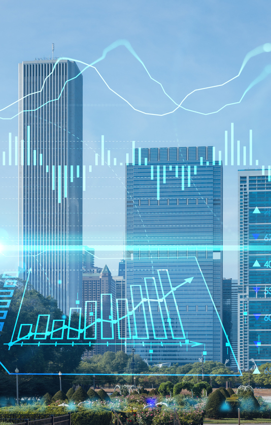 Blue city skyscrapers