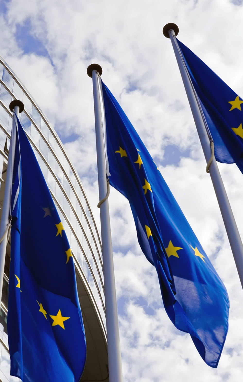 EU flags against a blue sky background