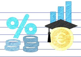 Part of the webinar banner showing a euro with a graduation hat, and percentage symbol
