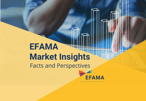 EFAMA Market Insights Yello Banner finger pointing at a virtual statistical chart